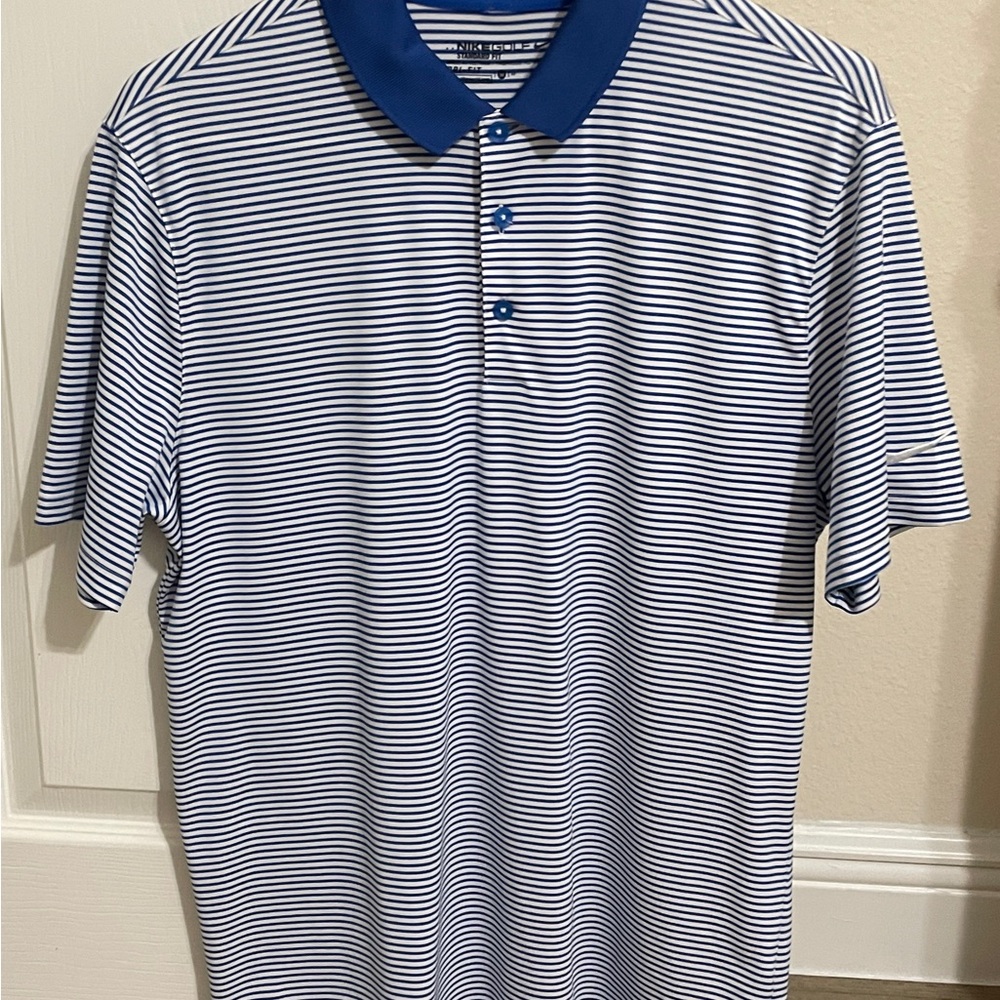 Nike Blue and White Striped Polo Shirt